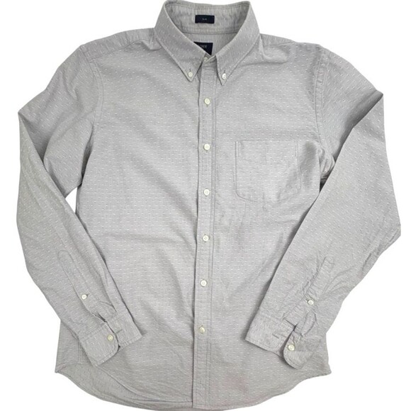 J Crew Slim Fit Oxford Shirt Textured Sashiko Dot Dobby LS Light Gray Preppy L - Picture 1 of 15
